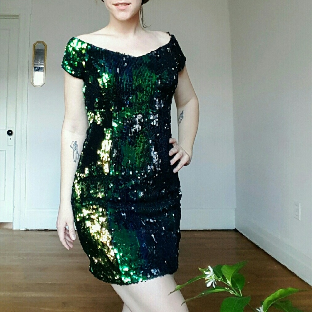 Guess Green and Black Sequin Dress